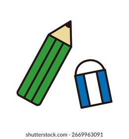 Una ilustración simple de un lápiz y un borrador.