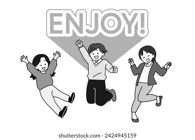 Simple illustration of people flying and rejoicing