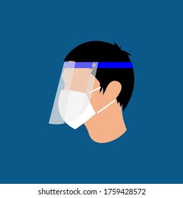 Einfache Illustration Menschen, die während des Covid-19-Ausbruchs den Gesichtsschild benutzen. Flaches Design, Bearbeitbar. Vektorgrafik EPS10