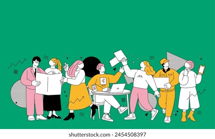 Simple illustration of people working in an office