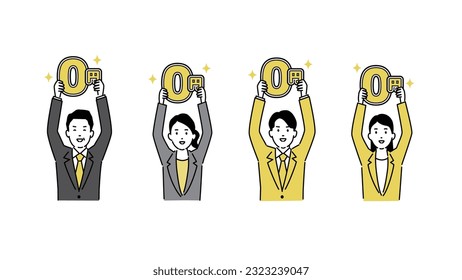 Simple illustration of a person holding the letter 0, vector