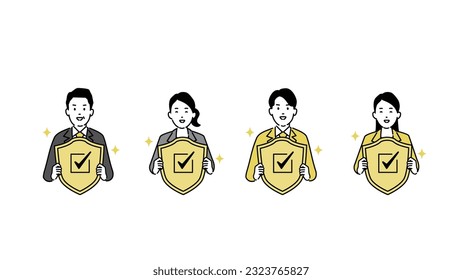 Simple illustration of a person holding a security shield, vector