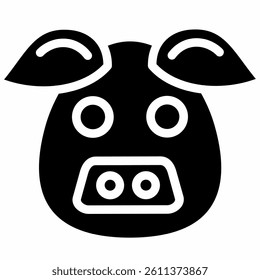 A simple illustration of a pig's head with round ears and nose.