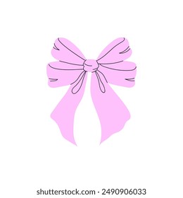 A simple illustration of a pink bow with a white background.