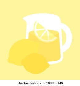 Simple illustration of a pitcher of lemonade on a yellow background. Eps 10 Vector.