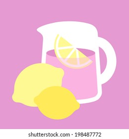 Simple illustration of a pitcher of pink lemonade on a pink background. Eps 10 Vector.
