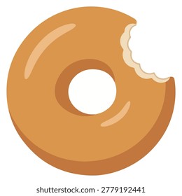 A simple illustration of a plain donut with a bite taken out of it.
