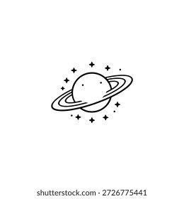 Una simple ilustración de un planeta con anillos y estrellas circundantes