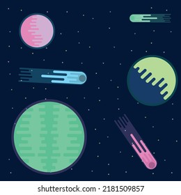 simple illustration of planets, asteroids and stars