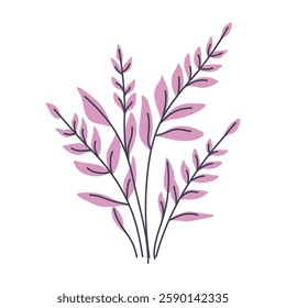 Simple illustration of plant with pink leaves. Perfect for creating minimalist plant designs