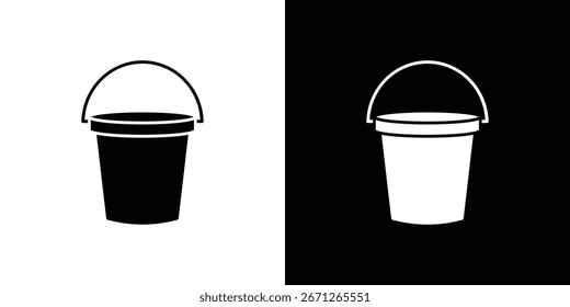 Simple illustration of a plastic bucket with a handle, shown on both white and black backgrounds.