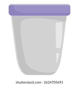 Simple illustration of a plastic cup with a purple lid, ideal for representing drinks, containers, or food packaging