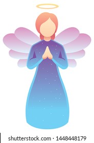 Simple illustration of praying angel on white background. 