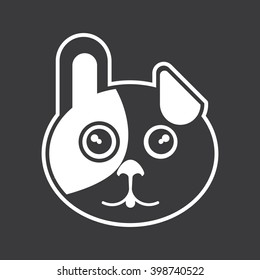 Simple illustration of pretty face babies animal dog.
Vector icons of simple black and white monochromatic set for your design or application. Silhouettes isolated on black background.