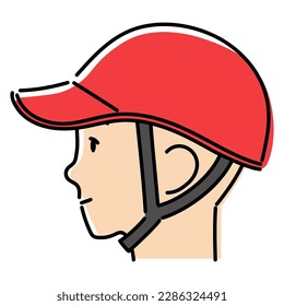 It is a simple illustration of the profile of a person wearing a hat-shaped bicycle helmet.Easy-to-edit vector material.