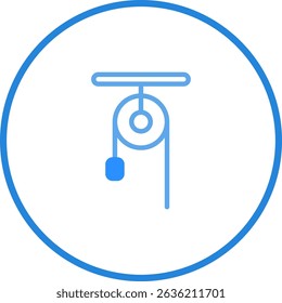 Ilustração simples de um sistema de polia em azul sobre fundo branco para conceitos físicos