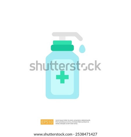 A simple illustration of a pump bottle with a cross symbol, suggesting it contains a liquid for medical or hygiene purposes.