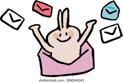 Simple illustration of rabbit surrounded by mail