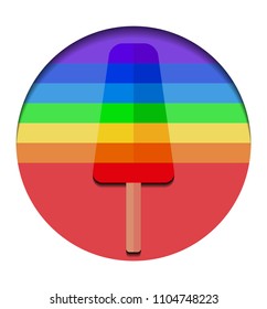 Simple illustration of rainbow ice cream on stick in circle. Ice on stick. Vector flat illustration for your creativity