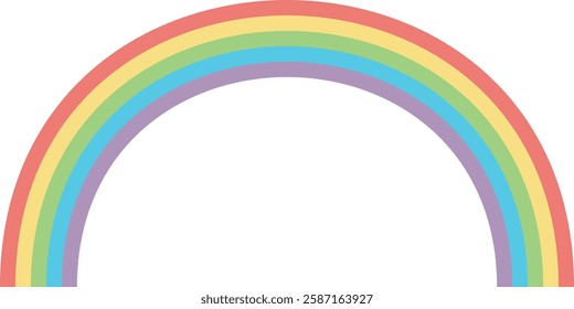 Simple illustration of a rainbow with seven colored arcs in the following order from outermost to innermost: red, orange, yellow, green, blue, indigo, and violet. The arcs form a semi-circle.