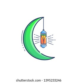 simple illustration of ramadhan lights with moon icons, ramadhan karee. vector