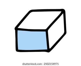 Simple illustration of a rectangular prism in blue and white, drawn in a minimalistic style. Concept of geometry, mathematics, shapes, and education. Print, icon, design element.