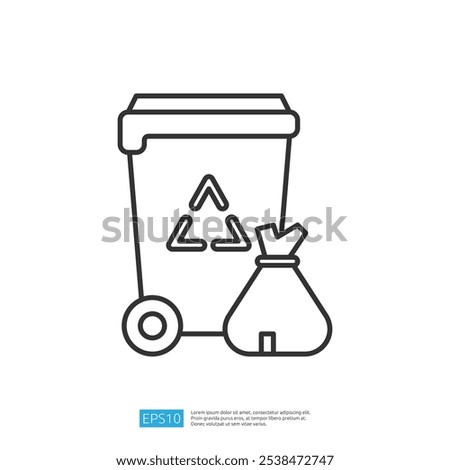 A simple illustration of a recycling bin and a trash bag, emphasizing waste management and recycling practices.