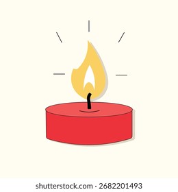 Uma ilustração simples de uma vela vermelha com uma chama amarela, apresentada contra um fundo branco.  O design é minimalista e plano.