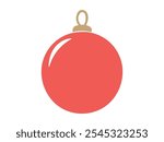 Simple illustration of a red Christmas ornament with a gold cap isolated on a white background. Concept of minimalist holiday decor, seasonal decoration, bauble, festive color theme. Icon, print