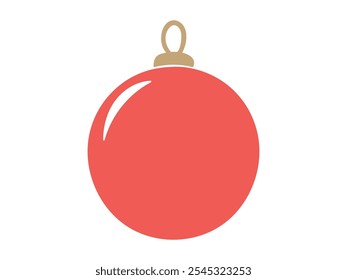 Ilustración simple de un adorno de Navidades rojas con un casquillo de oro aislado en un fondo blanco. Concepto de decoración de vacaciones minimalista, decoración de temporada, chuchería, tema de color festivo. Icono, imprimir