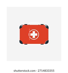 A simple illustration of a red first aid kit, symbolizing medical assistance.