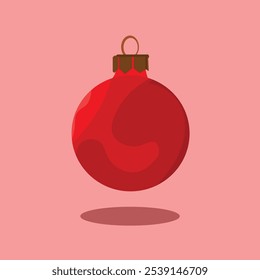 A simple illustration of a red ornament ball on a pink background for Christmas decoration