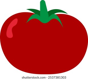 A simple illustration of a red tomato with green leafy bits