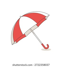 Una simple ilustración de un paraguas de rayas rojas y blancas abierto y listo para protegerse de los Elementos de Clima.