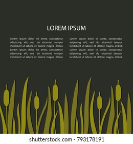 Simple illustration with reeds and text. Backdrop, poster design. Colorful background vector. Decorative wallpaper, good for printing. Bulrushes