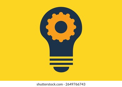 Einfache Illustration, die innovative Ideen, Problemlösungen und technologischen Fortschritt darstellt. Das Symbol kombiniert eine Glühbirne mit einem Getriebe, um Kreativität in Technologie und Technik zu symbolisieren.