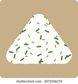 ilustración simple de la bola de arroz mezclada con mostaza cocida,"Takana Maze Onigiri" en japonés