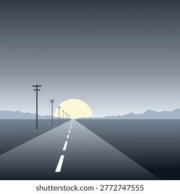 Simple illustration of a road and on the side there is an electric pole