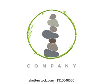 Simple illustration rock balancing combine with circle bamboo.