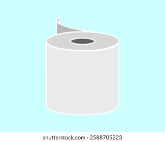 Simple illustration of a roll of toilet paper against a light blue background.  Perfect for hygiene, cleanliness, and bathroomrelated designs.  Clean lines and minimalist style.