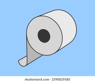 Simple illustration of a roll of toilet paper against a light blue background.  Perfect for hygiene, cleanliness, and household concepts.