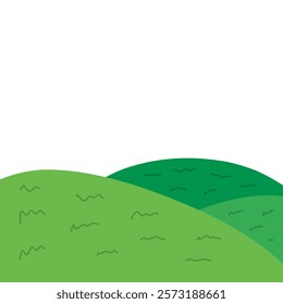 Simple illustration of rolling green hills against a white background. Perfect for children's books, websites, or presentations.