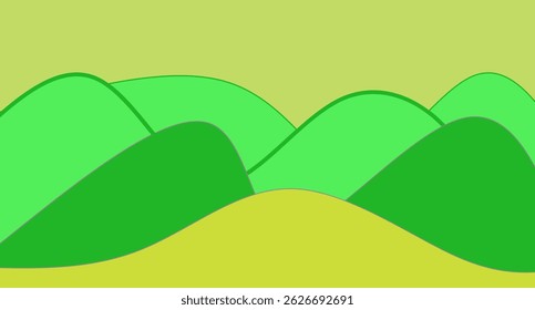 Simple illustration of rolling green hills against a light green and yellowish background