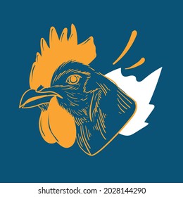 A simple illustration of a rooster head in digital outline drawing
