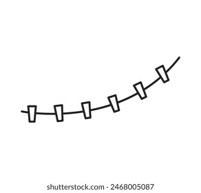 A simple illustration of a rope with clothespins.