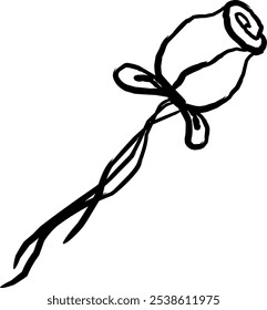 A simple illustration of a rose in a black and white style, no color and a transparent background