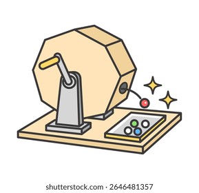 Uma ilustração simples de uma máquina de loteria rotativa.