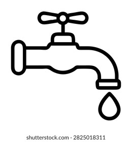 Simple illustration of a running tap with a single water droplet falling, saving resources.