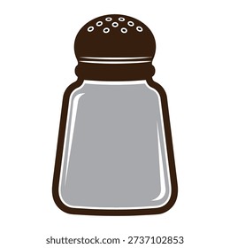 A simple illustration of a salt shaker bottle with a brown lid and a gray body.