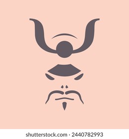 Simple illustration of a samurai warrior face. Young Japanese man logo design.